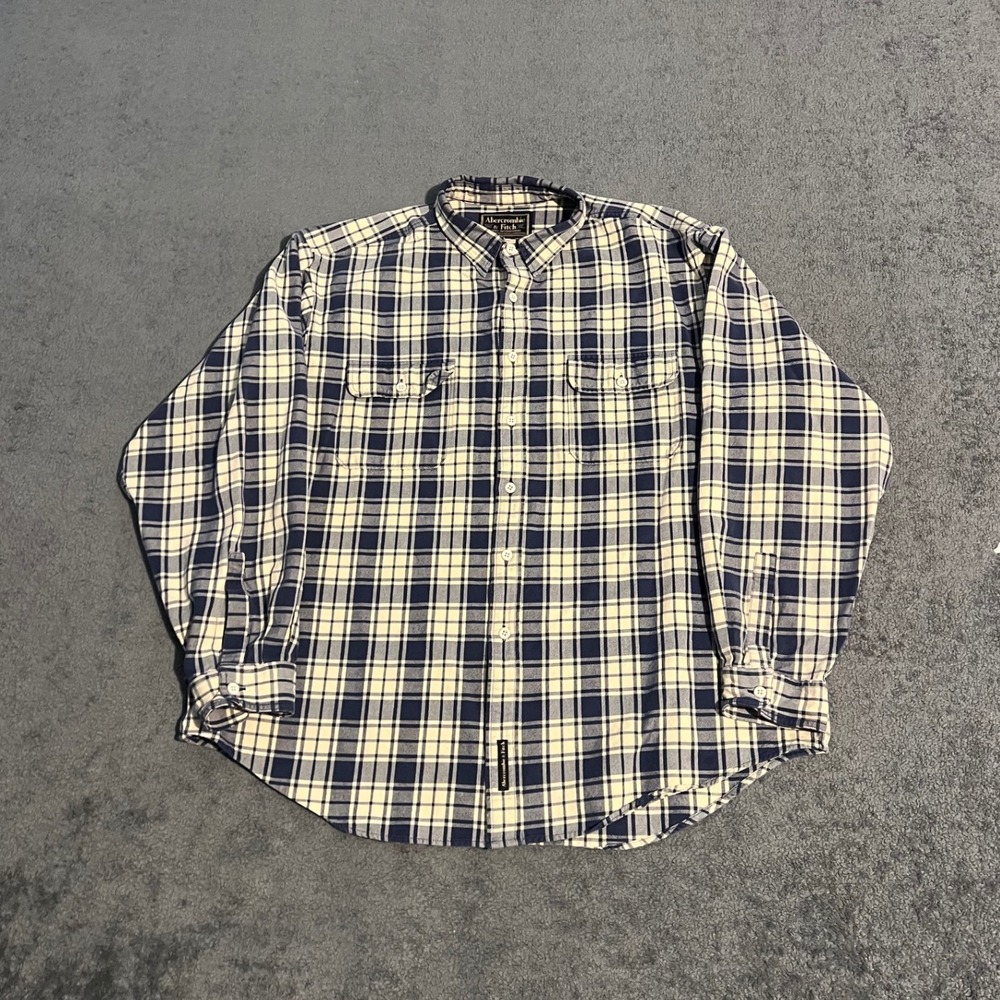 Vintage Abercrombie & Fitch Mens XL Blue Plaid Cotton Flannel Button Down Shirt